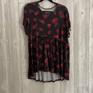 Torrid SUPER SOFT BLACK FLORAL BABYDOLL TEE